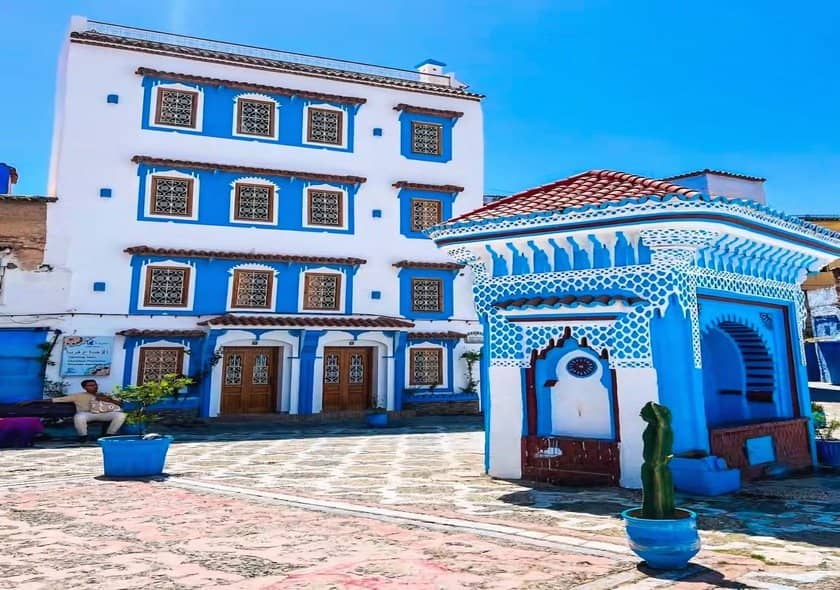 Blue-painted streets and buildings in Chefchaouen, Morocco