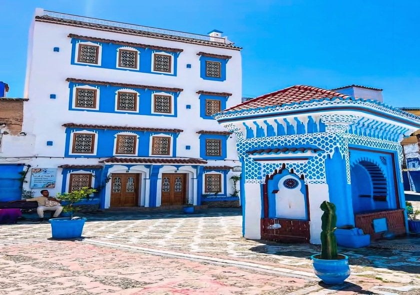 Blue-painted streets and buildings in Chefchaouen, Morocco