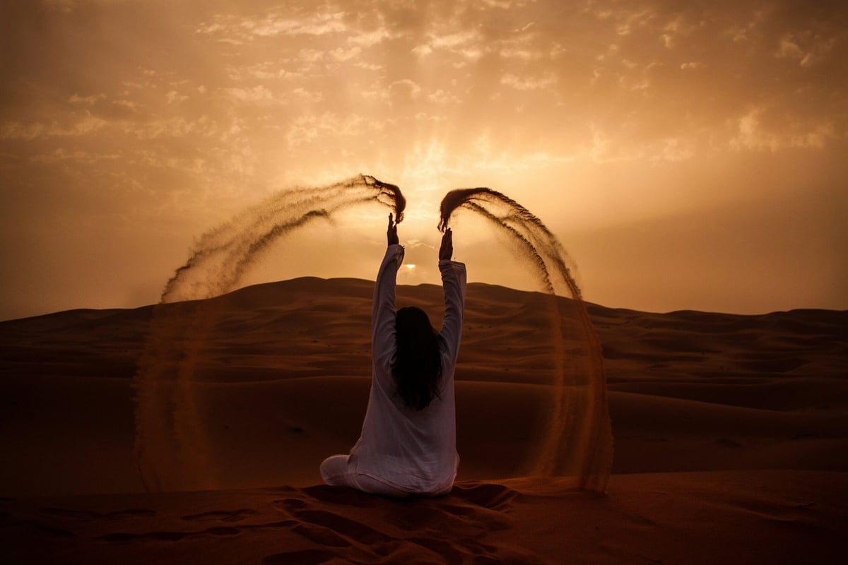 Luxury Sahara desert camp among the Erg Chebbi dunes near Merzouga